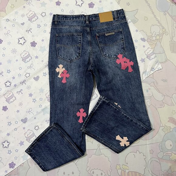 Jeans With Chrome Hearts Cross Patchwork Trim - Picture 12 of 12